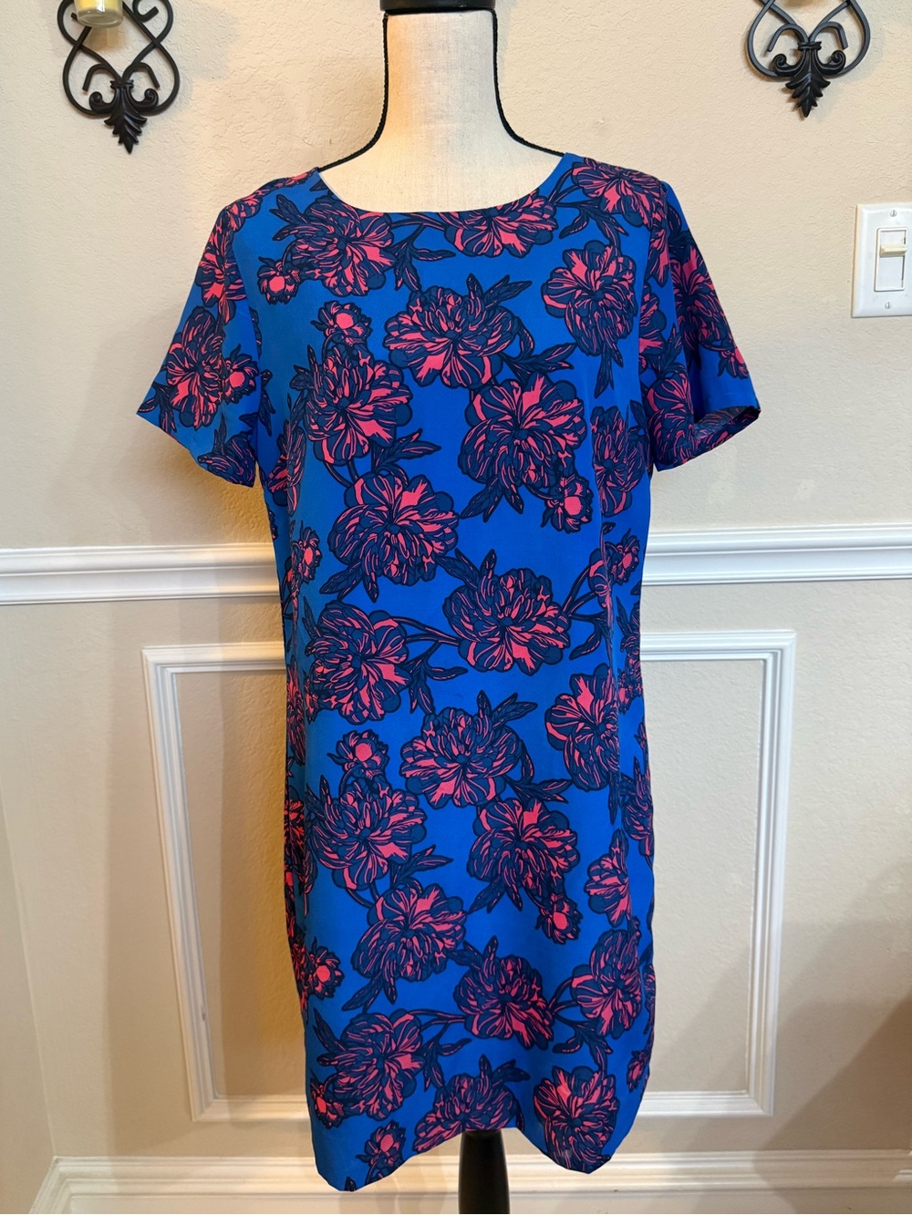 J. Crew Blue & Pink Floral Shift Dress - Women's Size 10 Beautiful dress!